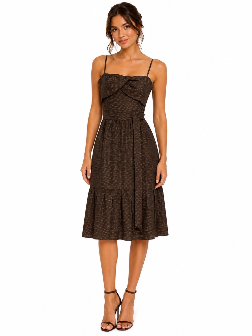 BCBG Paris Brown polka dot pleated dress 8